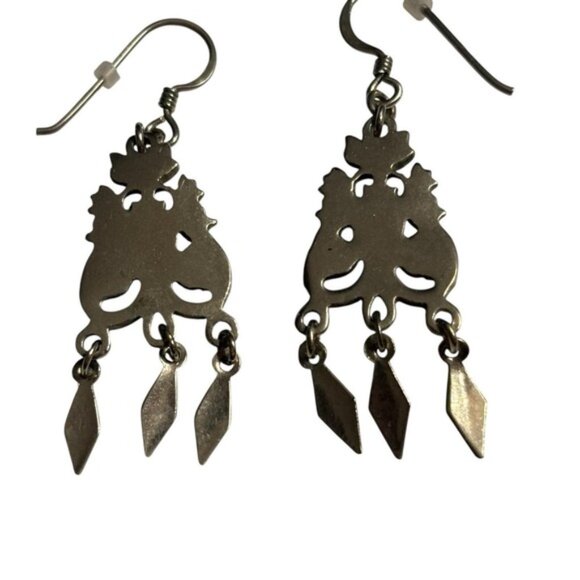 Abalone Shell Earrings Pot Metal Silver Tone Southwestern VTG Dangle Drop Ornate - Picture 5 of 10